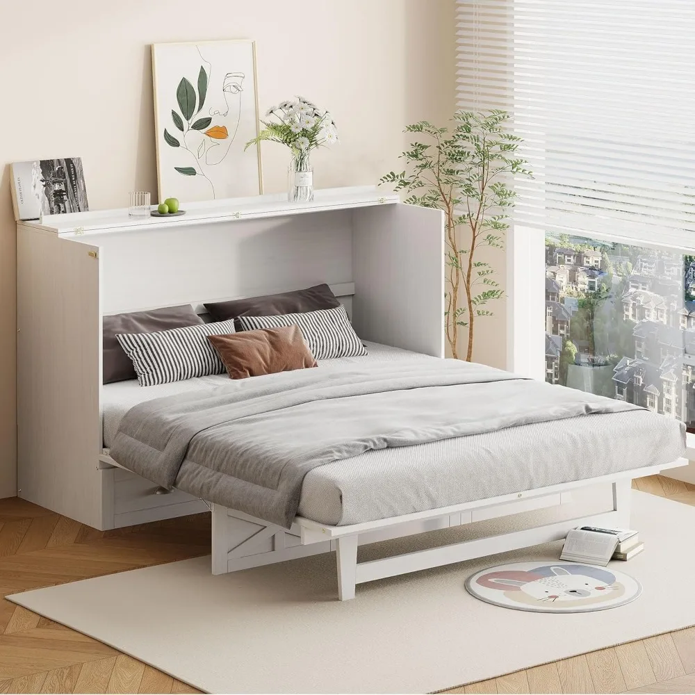 Queen Size Murphy Bed, Wooden Queen Murphy Cabinet Bed Frame with Large Drawers and USB Ports, Brushed White
Queen Size Murphy Bed, Wooden Queen Murphy Cabinet Bed Frame with Large Drawers and USB Ports, Brushed White