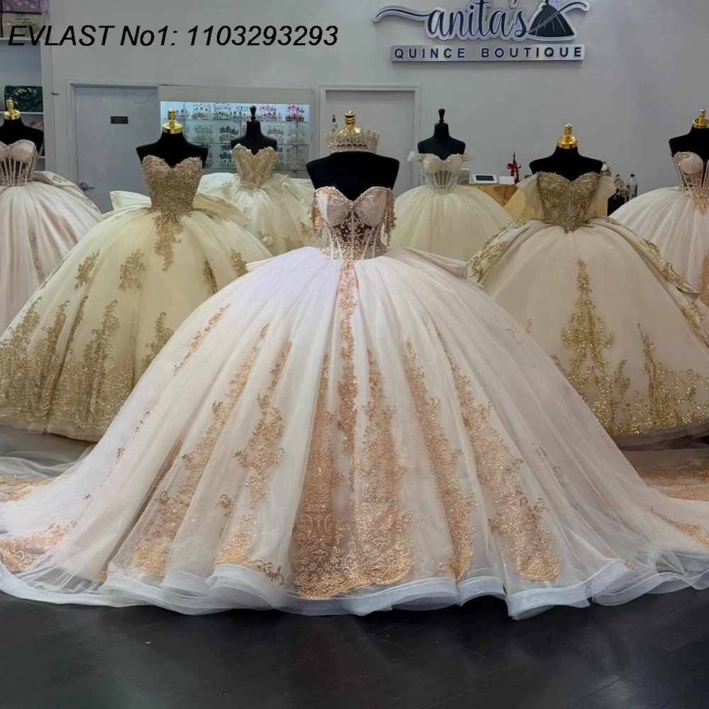 EVLAST Customized Princess Champagne Quinceanera Dress Ball Gown Gold Lace Applique Beading Sweet 16 Vestidos De 15 Anos AQ335
EVLAST Customized Princess Champagne Quinceanera Dress Ball Gown Gold Lace Applique Beading Sweet 16 Vestidos De 15 Anos AQ335