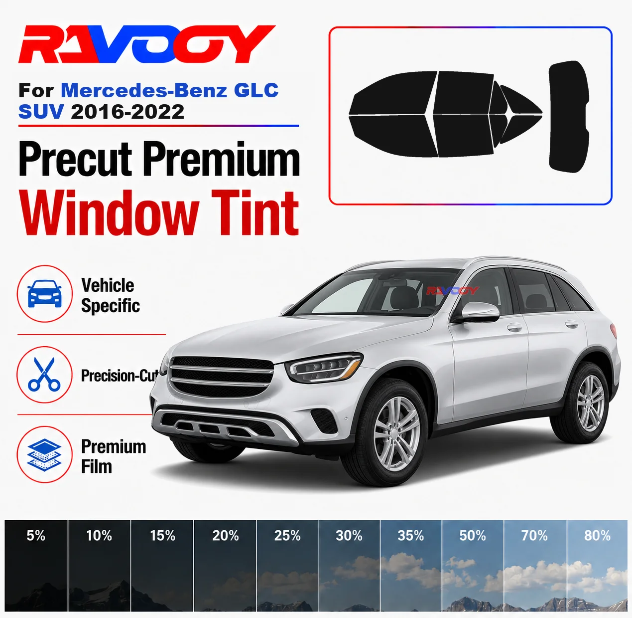 Premium Precut Window Tint Kit Front Windows Rear Windows Rear Windshield For Mercedes-Benz GLC SUV 2016-2022 Nano Ceramic Film
Premium Precut Window Tint Kit Front Windows Rear Windows Rear Windshield For Mercedes-Benz GLC SUV 2016-2022 Nano Ceramic Film