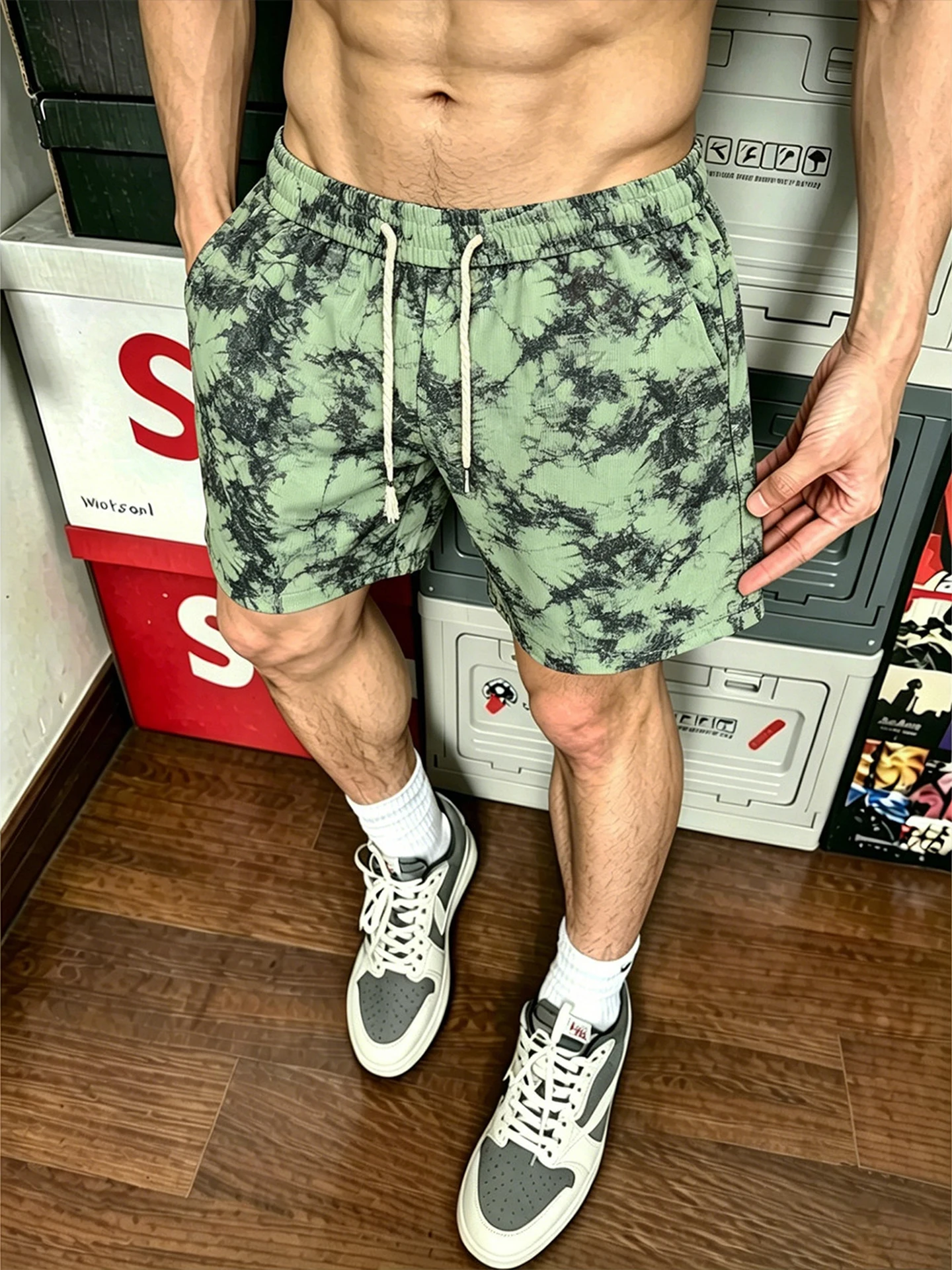 Green Dyed Print Shorts Men's Summer Thin Fitness Sports Training Loose Casual Beachwear Straight Leg Teenager's Workout Pants
Green Dyed Print Shorts Men's Summer Thin Fitness Sports Training Loose Casual Beachwear Straight Leg Teenager's Workout Pants