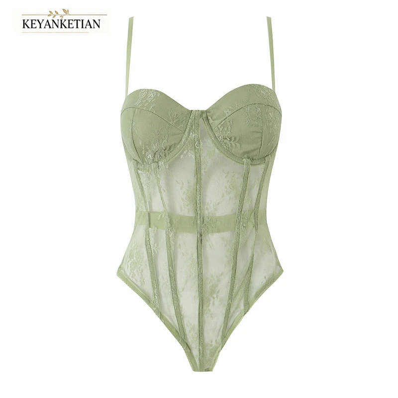 KEYANKETIAN 2026 Y2K Sheer Lace Corset Top Sage Green Thin Strap Underwire Bust Vertical Boning Waist Cinch One Piece Bodysuit
KEYANKETIAN 2026 Y2K Sheer Lace Corset Top Sage Green Thin Strap Underwire Bust Vertical Boning Waist Cinch One Piece Bodysuit
