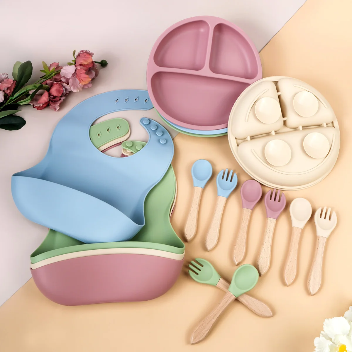 4PCS Baby Silicone Dinner Sets Color Contrast Plate Suction Bowl Eating Training Spoon Fork Colorful Baby Tableware Sets
4PCS Baby Silicone Dinner Sets Color Contrast Plate Suction Bowl Eating Training Spoon Fork Colorful Baby Tableware Sets