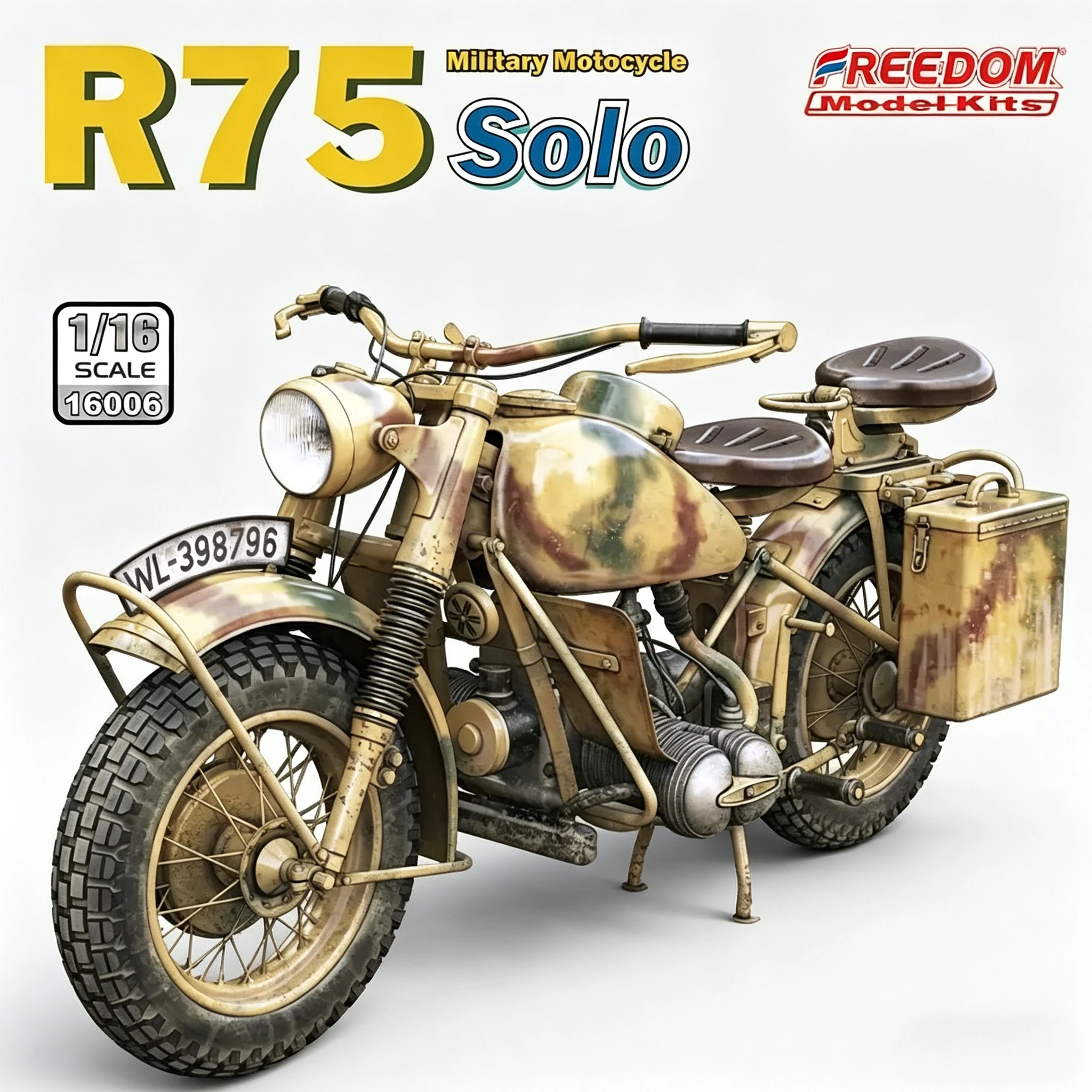 Наборы для сборки моделей Freedom F16006, немецкий военный мотоцикл R75 Solo, масштаб 1/16
Наборы для сборки моделей Freedom F16006, немецкий военный мотоцикл R75 Solo, масштаб 1/16