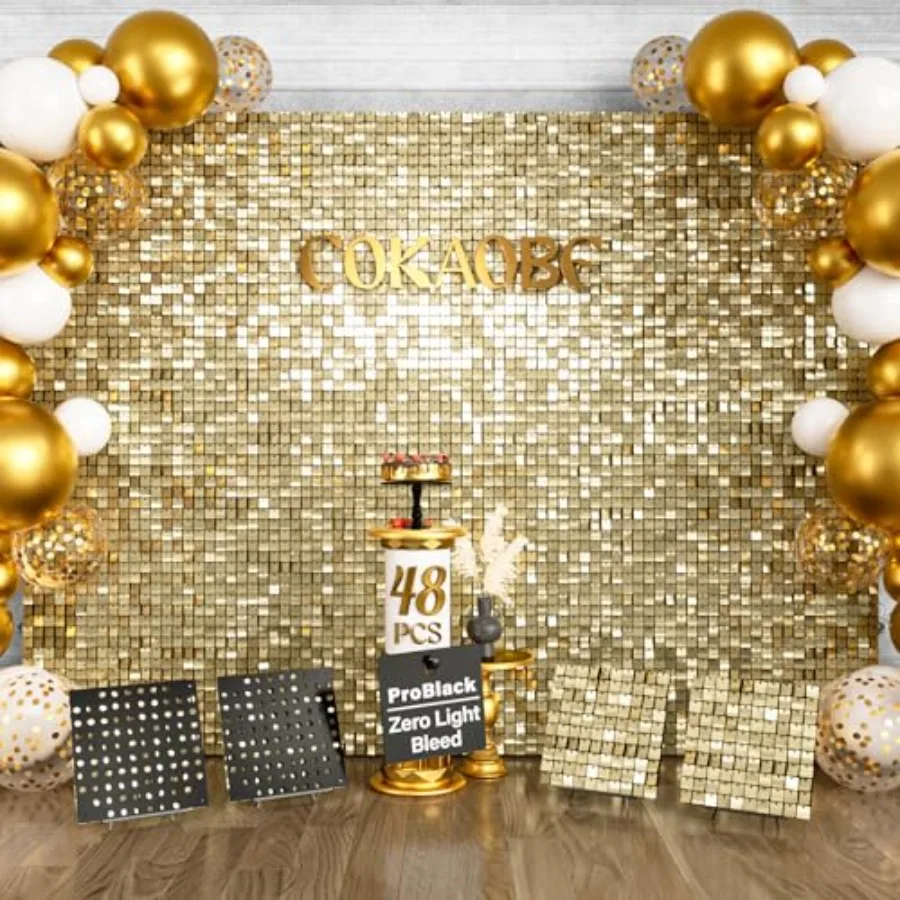 ProBlack Series Shimmer Wall Backdrop 48 Pcs, Light Gold Square Sequin Glitter Backdrop Panel, Black Back Not See-Through Desig
ProBlack Series Shimmer Wall Backdrop 48 Pcs, Light Gold Square Sequin Glitter Backdrop Panel, Black Back Not See-Through Desig