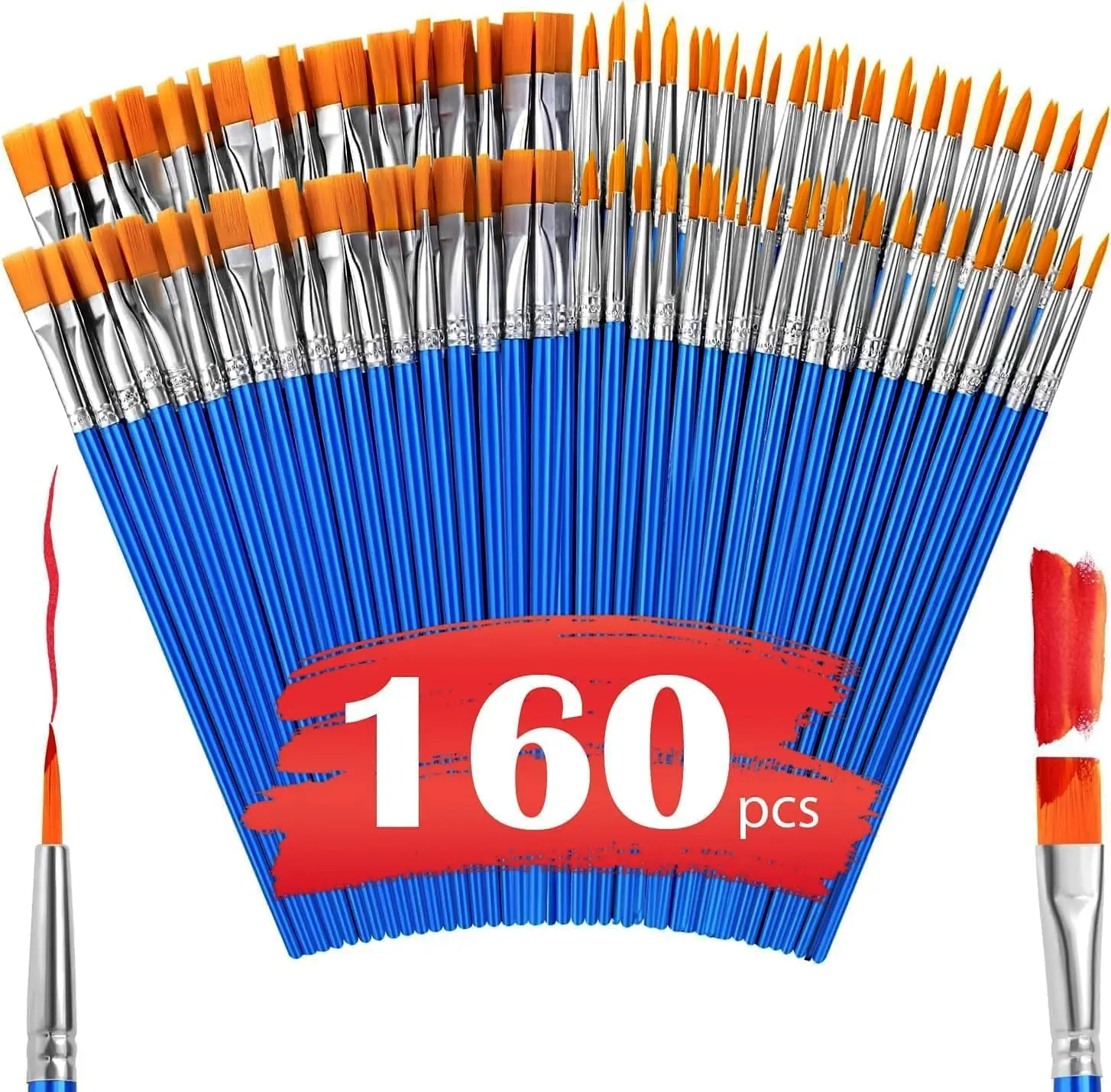 160 Pcs Nylon Hair Paint Brushes Bulk, Flat & Round Pointed Acrylic Brush Set for Kids, Classroom, Oil Watercolor Face Painting
160 Pcs Nylon Hair Paint Brushes Bulk, Flat & Round Pointed Acrylic Brush Set for Kids, Classroom, Oil Watercolor Face Painting