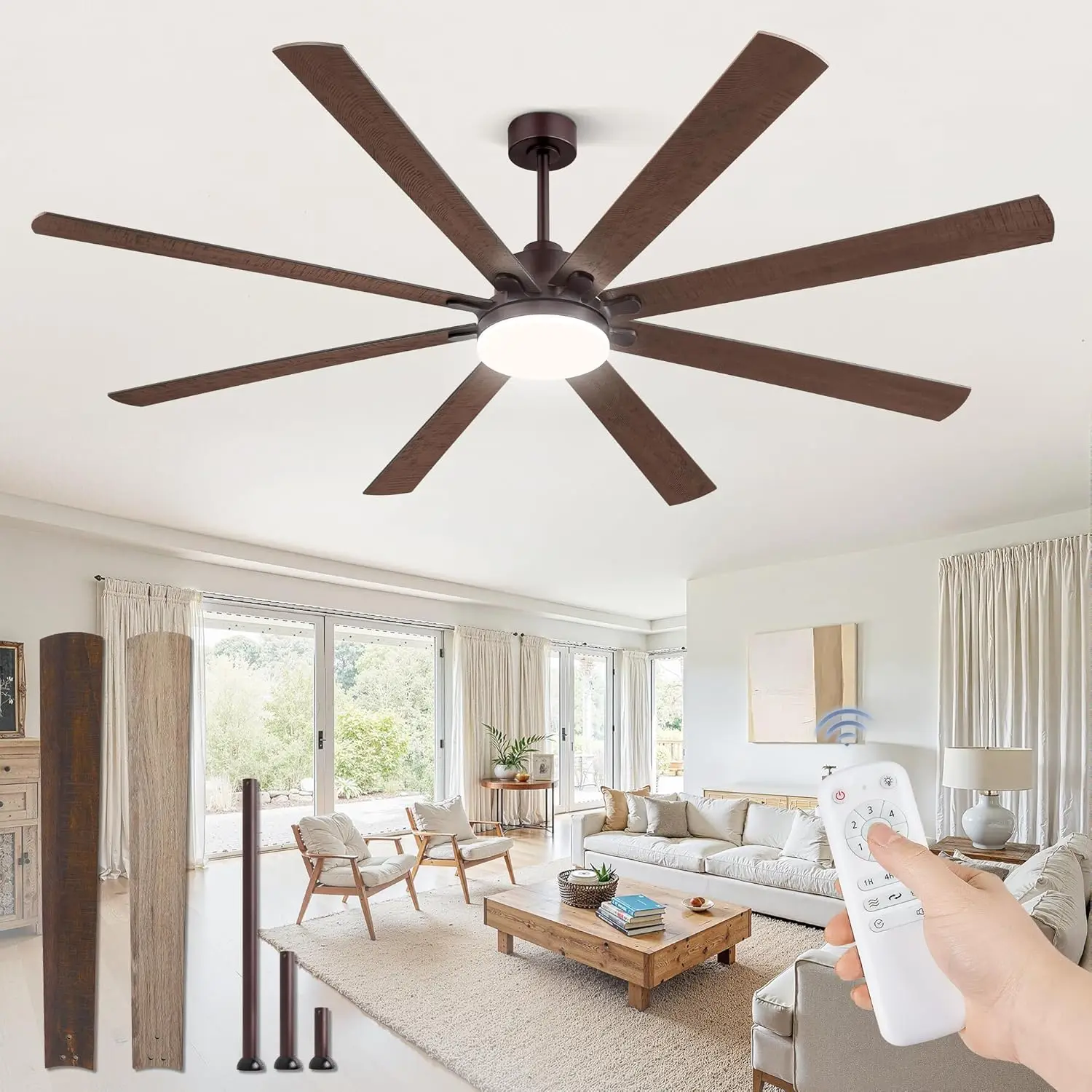 Industrial 80-Inch Ceiling Fan with Large LED Panel, 6-Speed Quiet Reversible DC Motor, 3CCT, Brown Farmhouse Style, Indoor/Outdoor Use for Patio, Living Room, Garage
Industrial 80-Inch Ceiling Fan with Large LED Panel, 6-Speed Quiet Reversible DC Motor, 3CCT, Brown Farmhouse Style, Indoor/Outdoor Use for Patio, Living Room, Garage