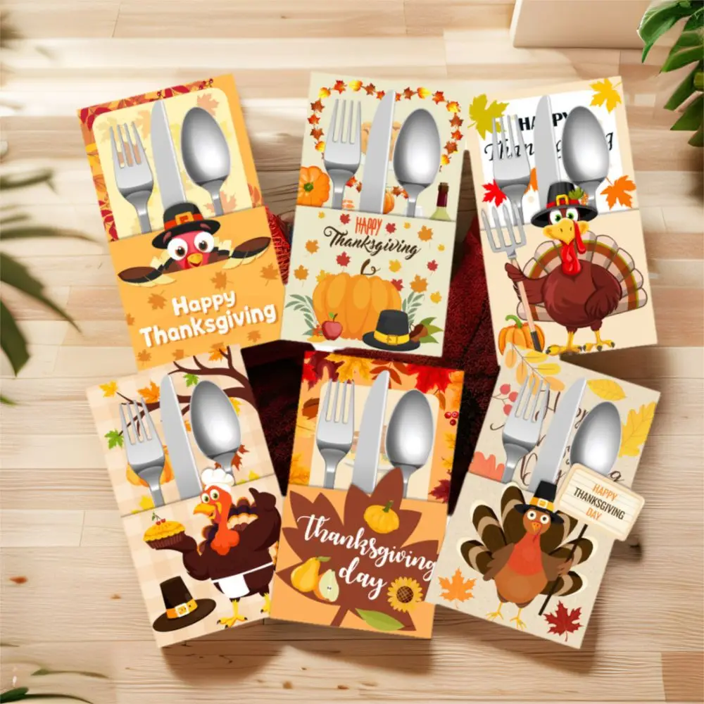 6pcs Autumn Theme Desktop Cutlery Holder Bags Orange Pumpkins Turkey Maple Leaf Cutlery Storage Bags Paper
6pcs Autumn Theme Desktop Cutlery Holder Bags Orange Pumpkins Turkey Maple Leaf Cutlery Storage Bags Paper