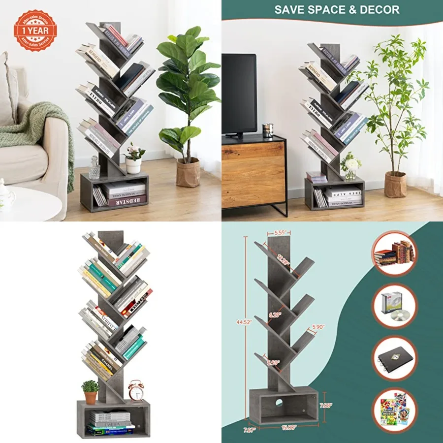 Tree Bookshelf - 6 Shelf Retro Floor Standing Bookcase, Tall Wood Book Storage Rack for CDs/Movies/Books, Utility Book Organize
Tree Bookshelf - 6 Shelf Retro Floor Standing Bookcase, Tall Wood Book Storage Rack for CDs/Movies/Books, Utility Book Organize