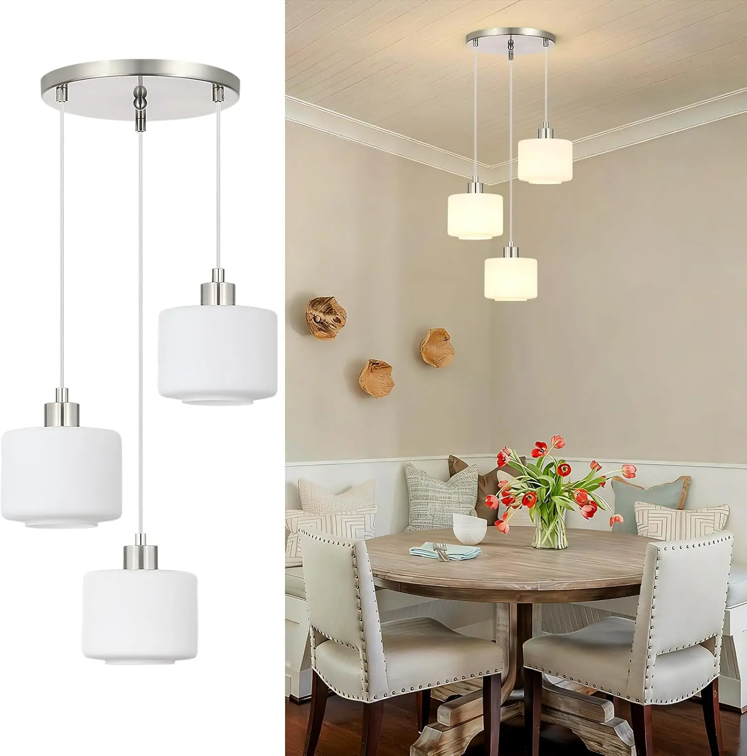 Современная подвесная люстра из матового никеля с молочным стеклом, регулируемая, на 3 лампы, для кухни и столовой
Современная подвесная люстра из матового никеля с молочным стеклом, регулируемая, на 3 лампы, для кухни и столовой