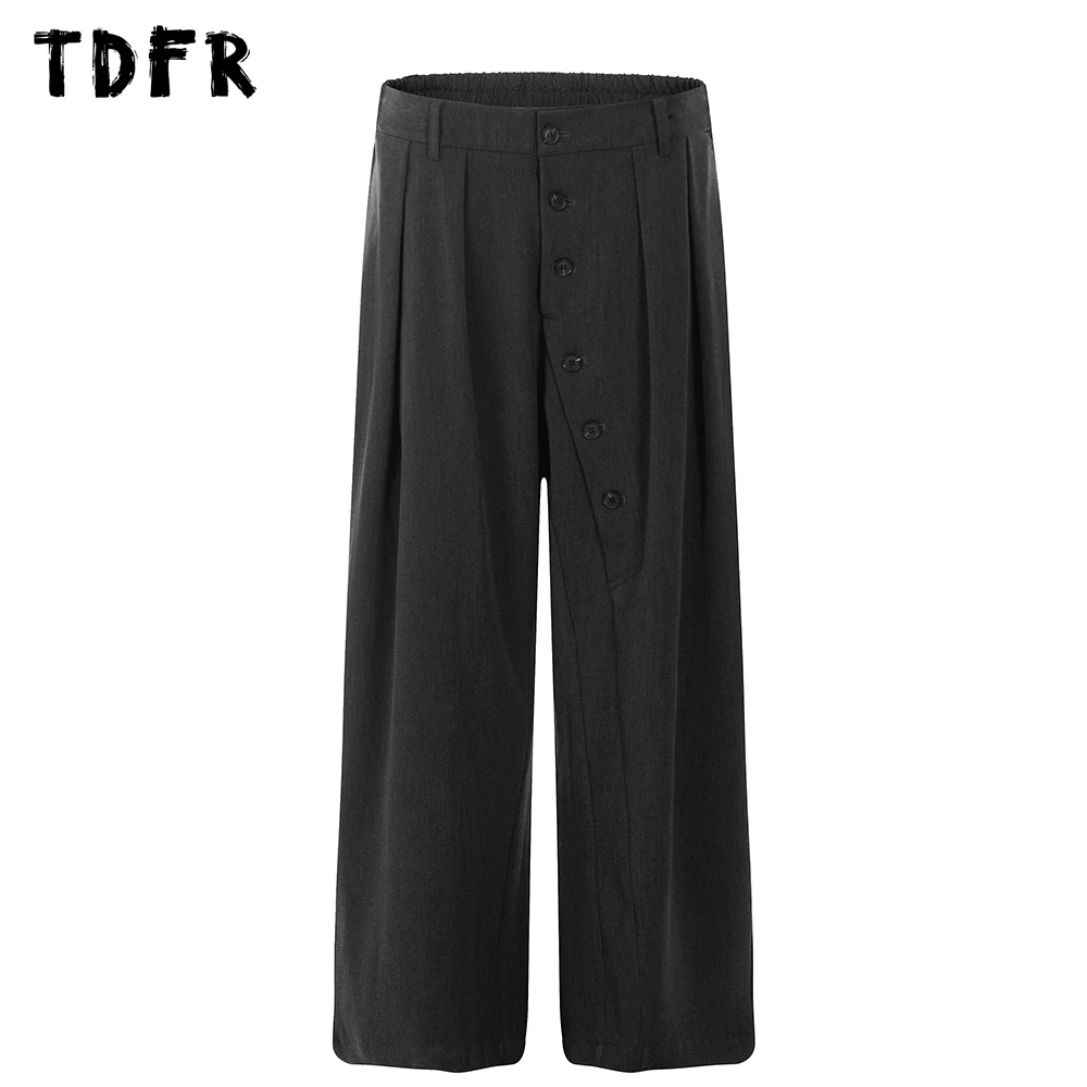 Button Decoration Suit Pants Mens Solid Color Retro Casual Loose Elastic Waist Straight Wide Leg Trousers Men
Button Decoration Suit Pants Mens Solid Color Retro Casual Loose Elastic Waist Straight Wide Leg Trousers Men