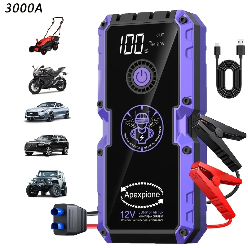 3000A-8000A Portable Automotive Battery Jumper Starter - 12V Car Battery Charger, Optional 10500A Multifunctional Starter Featuring Air Inflation Function, Jump Box, USB Fast Charging, LED Flashlight, And Compass in A High-Capacity Power Source
3000A-8000A Portable Automotive Battery Jumper Starter - 12V Car Battery Charger, Optional 10500A Multifunctional Starter Featuring Air Inflation Function, Jump Box, USB Fast Charging, LED Flashlight, And Compass in A High-Capacity Power Source