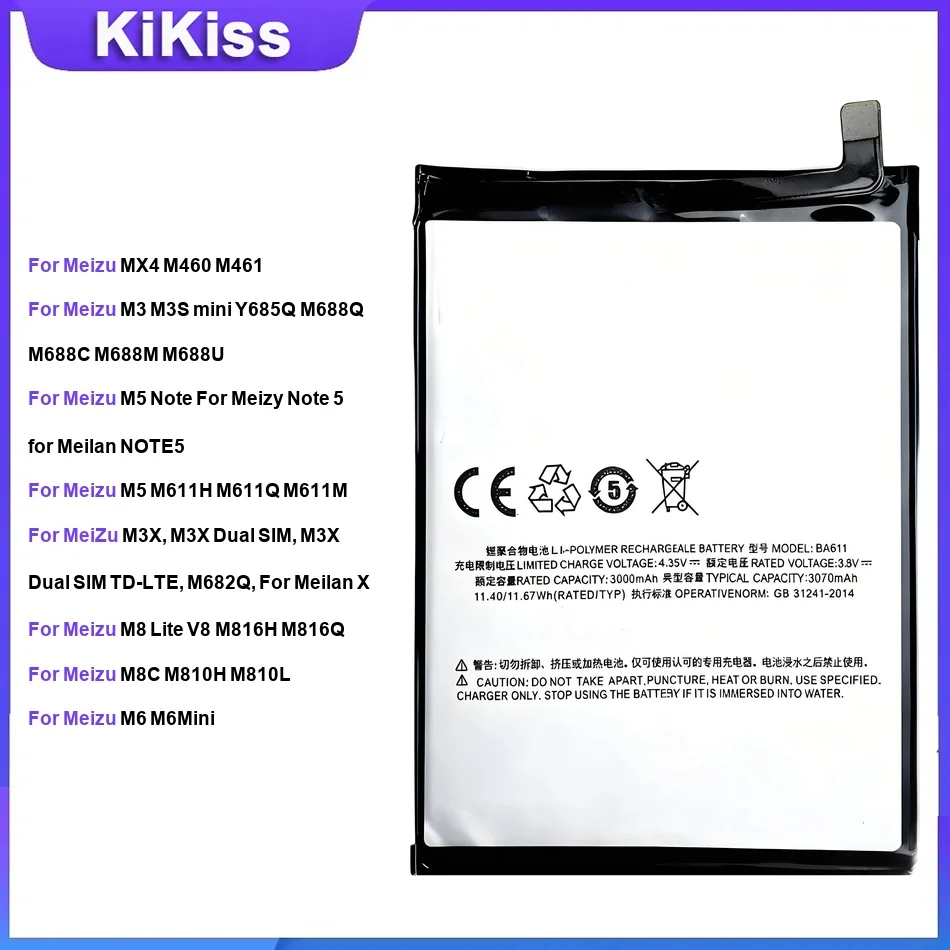 Battery For Meizu MX4 M3 M3S mini M5 Note M611H M3X, M3X Dual SIM M8 Lite V8 M816H M8C M810H M810L M6 M6Mini M6s BT15 BT68
Battery For Meizu MX4 M3 M3S mini M5 Note M611H M3X, M3X Dual SIM M8 Lite V8 M816H M8C M810H M810L M6 M6Mini M6s BT15 BT68