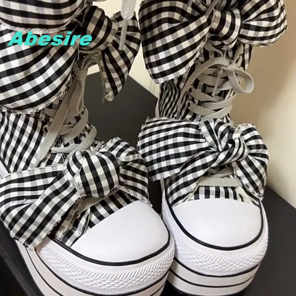 Wedges Butterfly Knot Lace-Up Shoes for Women Red and White Checkered Platform Knee High Boots Y2K Country Sweet Cute Shoes
Wedges Butterfly Knot Lace-Up Shoes for Women Red and White Checkered Platform Knee High Boots Y2K Country Sweet Cute Shoes