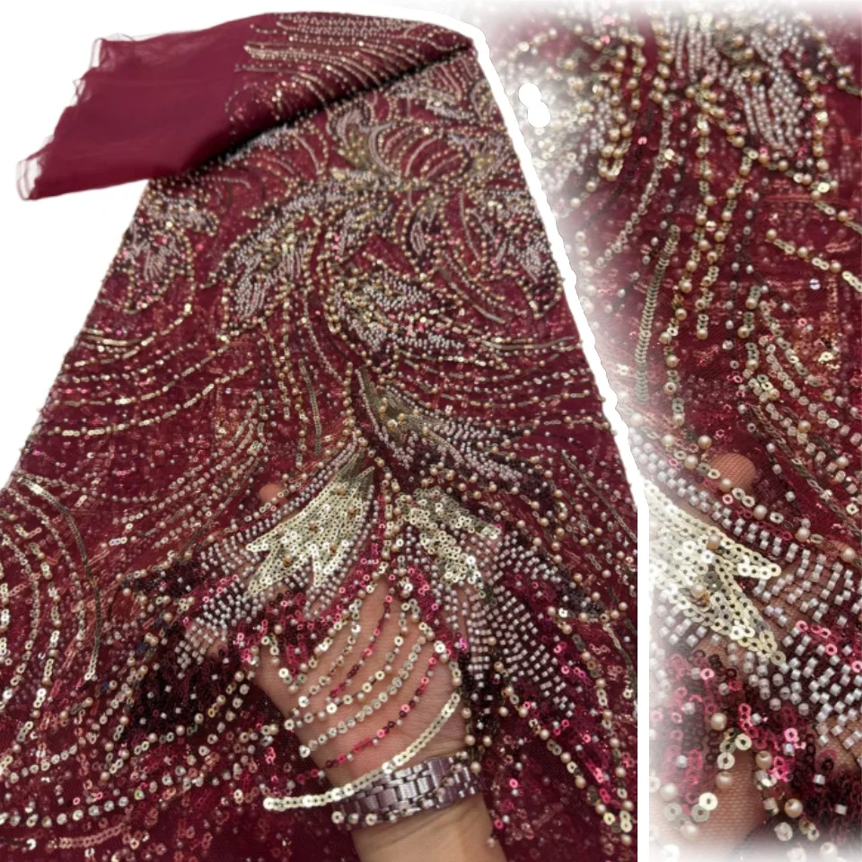High Quality Nigerian Beaded Lace Fabric 5 Yards End African Sequins Embroidery Tulle Lace For Wedding Party Dress Sewing 2719
High Quality Nigerian Beaded Lace Fabric 5 Yards End African Sequins Embroidery Tulle Lace For Wedding Party Dress Sewing 2719