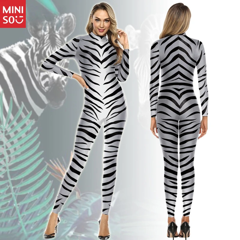 Miniso 2025 Zebra Print Bodysuit | Halloween Stage Costume, Animal Performance Wear 
Miniso 2025 Zebra Print Bodysuit | Halloween Stage Costume, Animal Performance Wear