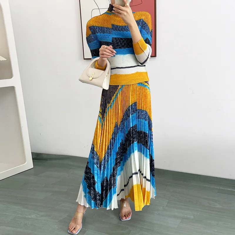 Plus Size Women's Two-Piece Set Casual Style Pleated Shirt Turtleneck Long Sleeve Printed Long Pleated Skirt Set
Plus Size Women's Two-Piece Set Casual Style Pleated Shirt Turtleneck Long Sleeve Printed Long Pleated Skirt Set