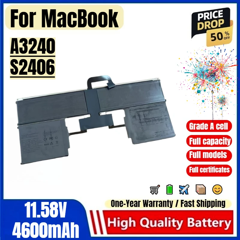 For MacBook Air M4 A3240 S2406 Laptop Battery 0 Cycle High Quality High Capacity Battery Replacement Bateria Grade A Cell
For MacBook Air M4 A3240 S2406 Laptop Battery 0 Cycle High Quality High Capacity Battery Replacement Bateria Grade A Cell
