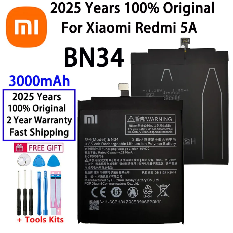 Оригинальный аккумулятор BN34 xiao mi для Xiaomi Redmi 5A, 2910 мАч, высококачественный сменный аккумулятор для телефона, аккумуляторы
Оригинальный аккумулятор BN34 xiao mi для Xiaomi Redmi 5A, 2910 мАч, высококачественный сменный аккумулятор для телефона, аккумуляторы