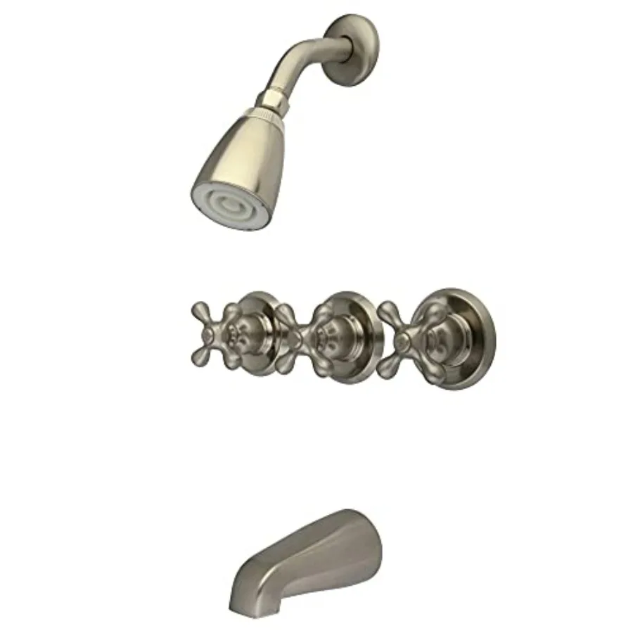 Tub and Shower Faucet with 3-Cross Handle for bathroom, brushed nickel finish, 5-inch spout reach, corrosion-resistant brass co
Tub and Shower Faucet with 3-Cross Handle for bathroom, brushed nickel finish, 5-inch spout reach, corrosion-resistant brass co