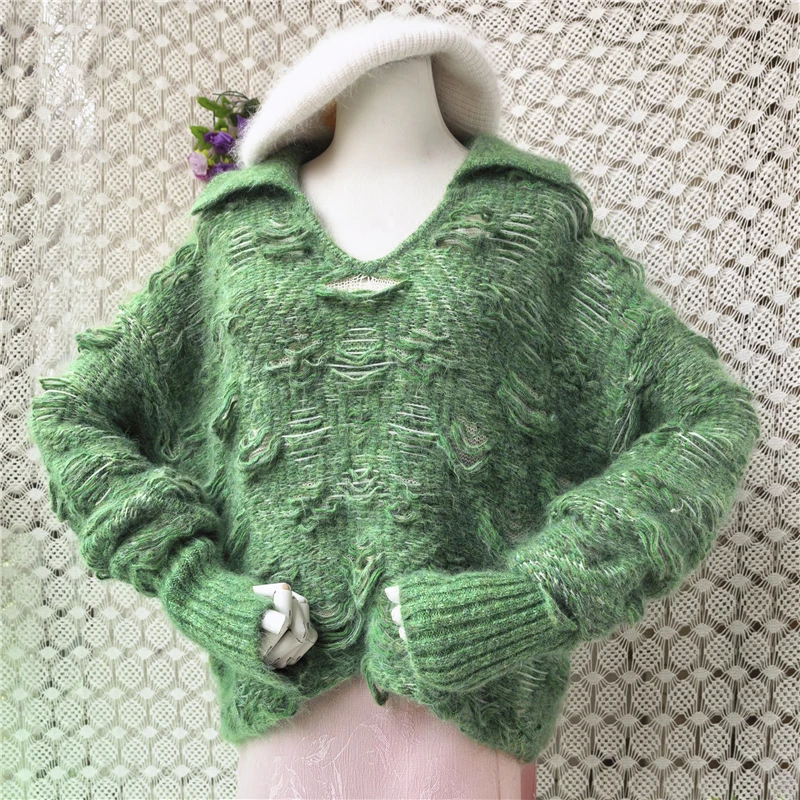 Women Mujer Spring Autumn Clothing Hairy Soft Mohair Wool Knitted Hollows Turn-Down Neck Loose Pullover Sweater Jumper Pull Tops
Women Mujer Spring Autumn Clothing Hairy Soft Mohair Wool Knitted Hollows Turn-Down Neck Loose Pullover Sweater Jumper Pull Tops