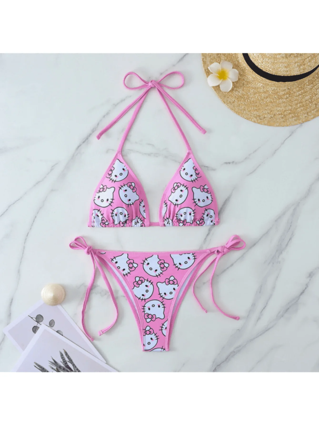 2pcs/A Set Kawaii Hello Kitty Print Triangle Bikini Set Halter Tie Side Swimwear 2-Piece Bathing Suit for Summer Beach Vacation
2pcs/A Set Kawaii Hello Kitty Print Triangle Bikini Set Halter Tie Side Swimwear 2-Piece Bathing Suit for Summer Beach Vacation
