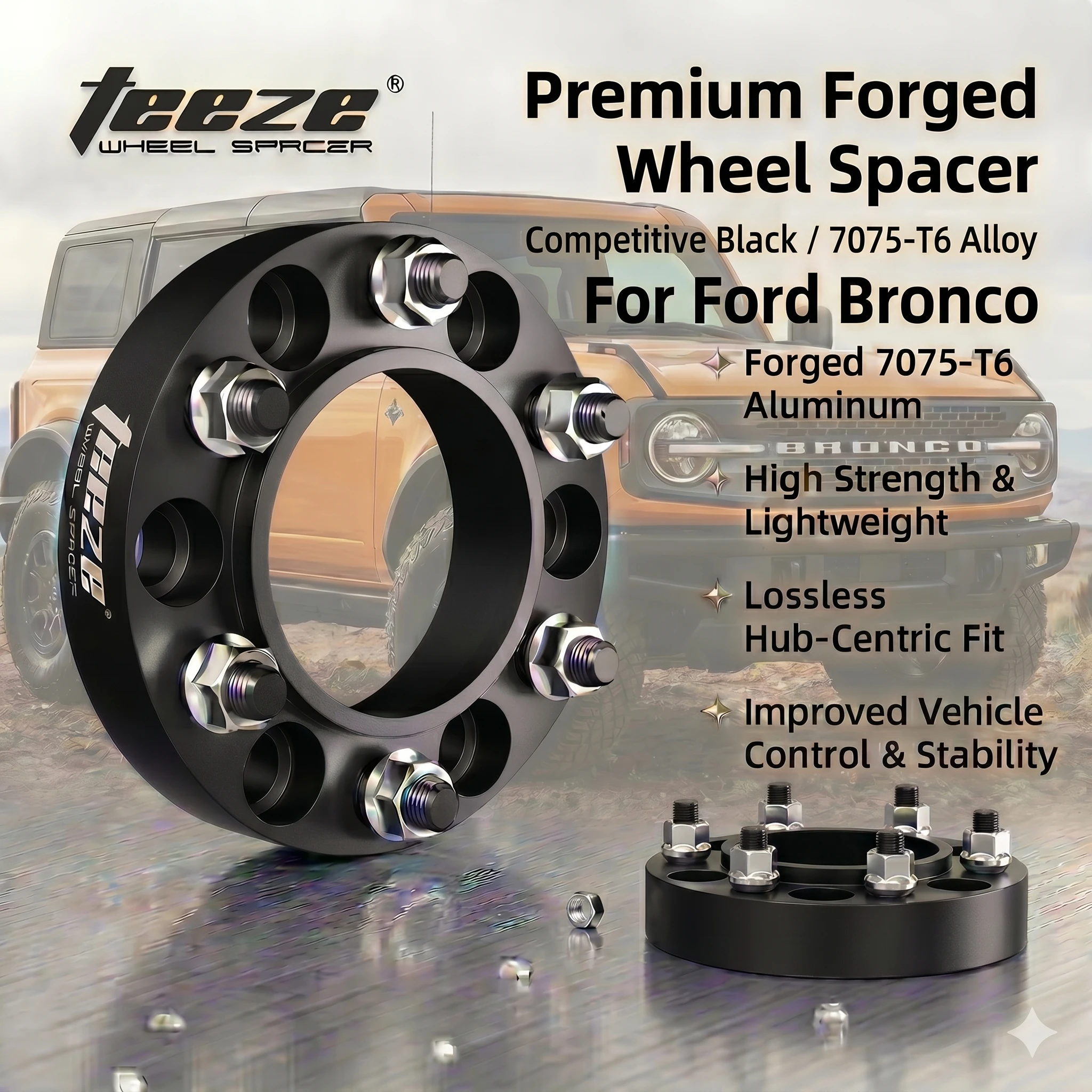 TEEZE Forged Aluminum Wheel Spacers 6x139.7 CB 93.1mm M14x1.5 Hubcentric Adapters For Ford Bronco VI U725 4x4 Off Road 1 Piece
TEEZE Forged Aluminum Wheel Spacers 6x139.7 CB 93.1mm M14x1.5 Hubcentric Adapters For Ford Bronco VI U725 4x4 Off Road 1 Piece