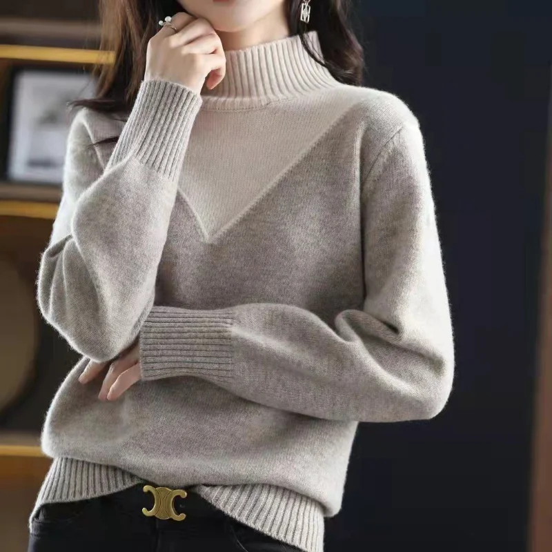 Half height collar fake two piece sweater Women versatile sweet splicing sweater Autumn and winter knitting sweater pullover
Half height collar fake two piece sweater Women versatile sweet splicing sweater Autumn and winter knitting sweater pullover