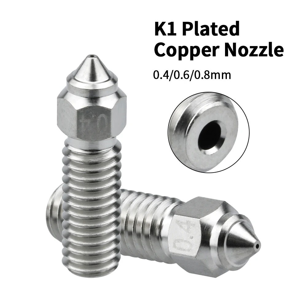 K1 Plated Copper Nozzle 0.4mm High Temperature Wear Resistant Nozzle For K1/K1 Max/CR-M4/Vyper/Kobra/SovolSV07 3d printer Hotend
K1 Plated Copper Nozzle 0.4mm High Temperature Wear Resistant Nozzle For K1/K1 Max/CR-M4/Vyper/Kobra/SovolSV07 3d printer Hotend
