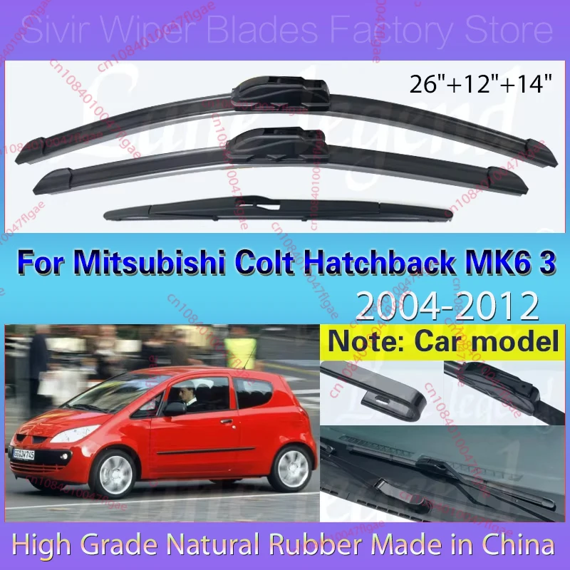 For Mitsubishi Colt Hatchback MK6 3 Door 2004 - 2012 Car Front Rear Wiper Blades Brushes Cutter Accessories J U Hook 26"+12"+14" 
For Mitsubishi Colt Hatchback MK6 3 Door 2004 - 2012 Car Front Rear Wiper Blades Brushes Cutter Accessories J U Hook 26"+12"+14"