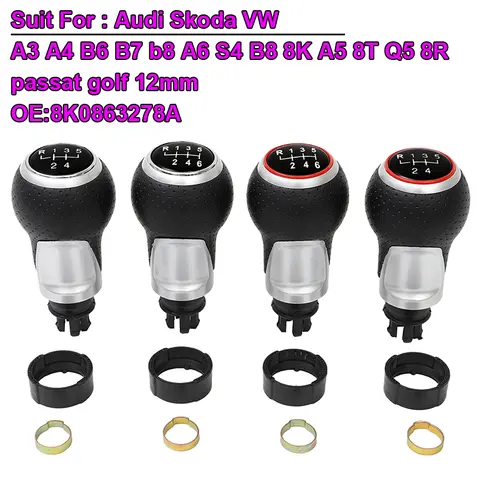 12mm Car Gear Shift Knob HandBall For Suit For Audi Skoda VW A3 A4 B6 B7 b8 A6 S4 B8 8K A5 8T Q5 8R Passat Golf 5/6 Speed Handle