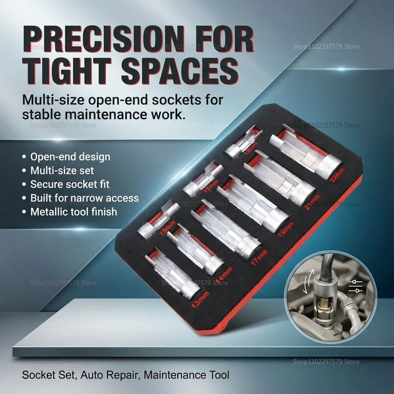 9 Piece Open Fuel line Removal Socket Set, 10-22Mm, For Slotted Oxygen Sensor, Flare Nut Socket, Fuel Injection Repair Tool.
9 Piece Open Fuel line Removal Socket Set, 10-22Mm, For Slotted Oxygen Sensor, Flare Nut Socket, Fuel Injection Repair Tool.