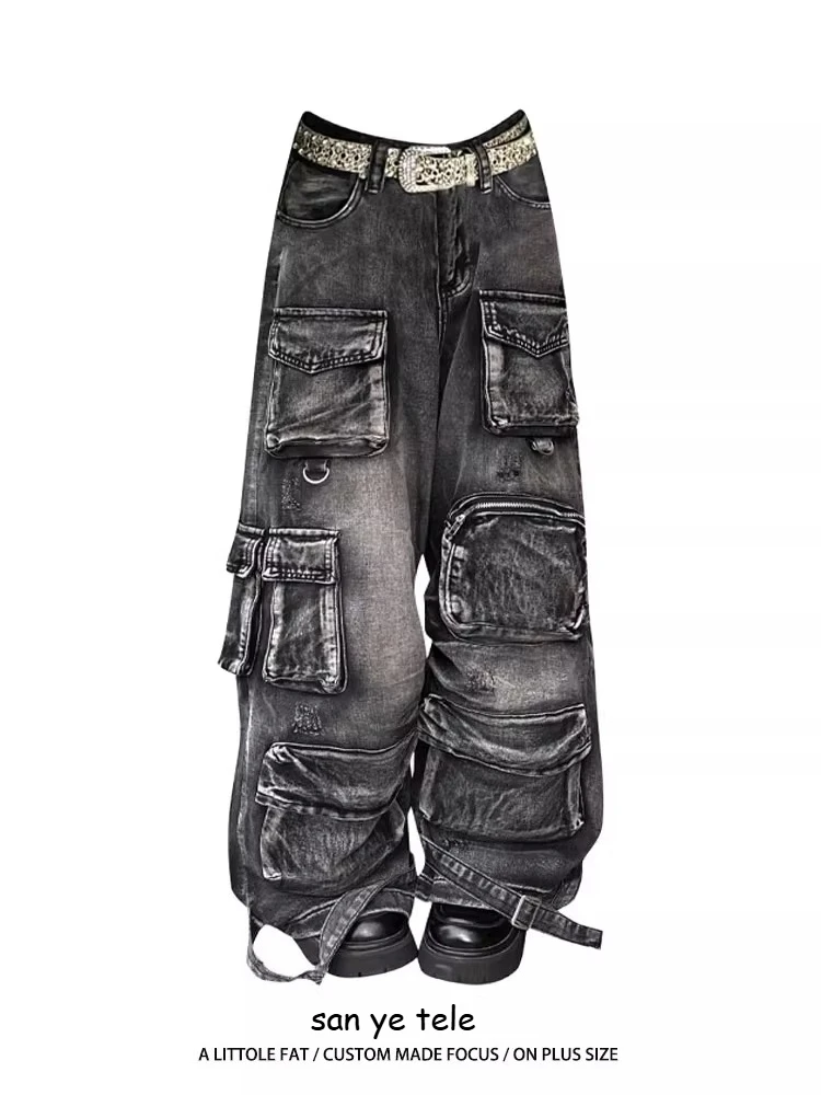 Jeans Women Denim Distressed Multi Pocket Y2k Streetwear Gothic Cargo Pants Casual High Waist Loose Wide Leg Trousers
Jeans Women Denim Distressed Multi Pocket Y2k Streetwear Gothic Cargo Pants Casual High Waist Loose Wide Leg Trousers