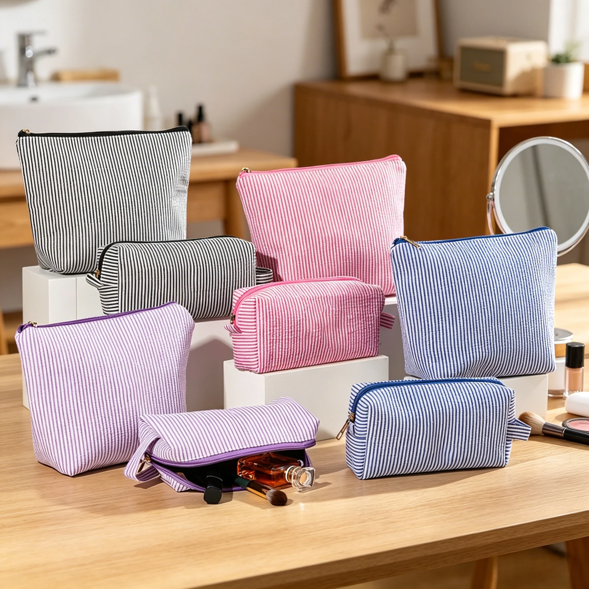 2 Pieces Makeup Bag Stripe Cosmetic Bag Capacity Mix Travel Toiletry Bag Organizer Cute Makeup Brushes Aesthetic Accessories
2 Pieces Makeup Bag Stripe Cosmetic Bag Capacity Mix Travel Toiletry Bag Organizer Cute Makeup Brushes Aesthetic Accessories