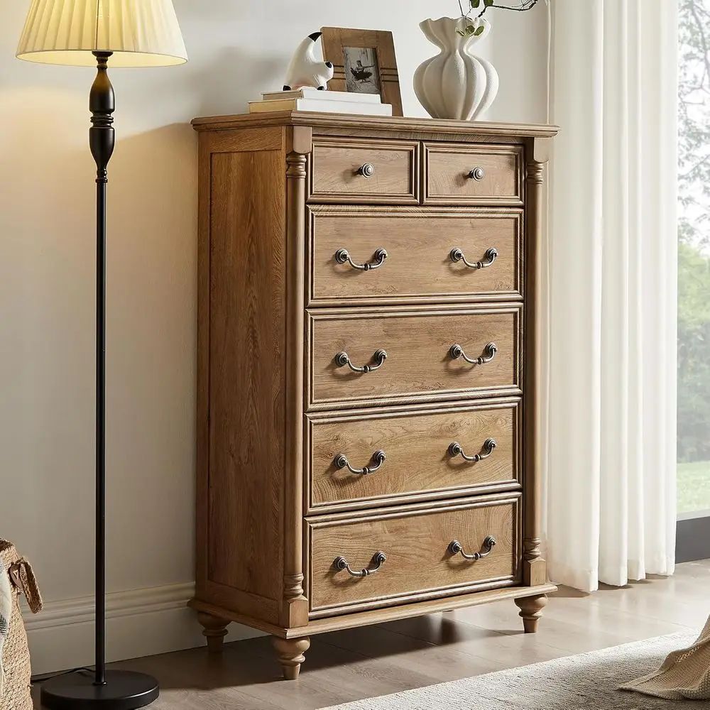 6 Drawer Solid Wood Chest for Bedroom with Column Decor and Rustic Style, Storage Drawers Organizer for Living Room, Light Wood
6 Drawer Solid Wood Chest for Bedroom with Column Decor and Rustic Style, Storage Drawers Organizer for Living Room, Light Wood