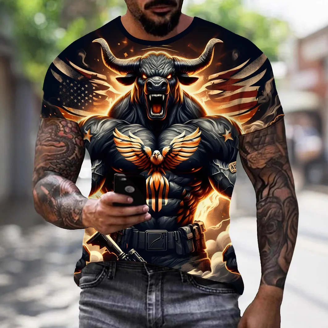 Trendy street men's clothing casual T-shirt 3D digital printing creative graphic short sleeved loose breathable round neck top
Trendy street men's clothing casual T-shirt 3D digital printing creative graphic short sleeved loose breathable round neck top