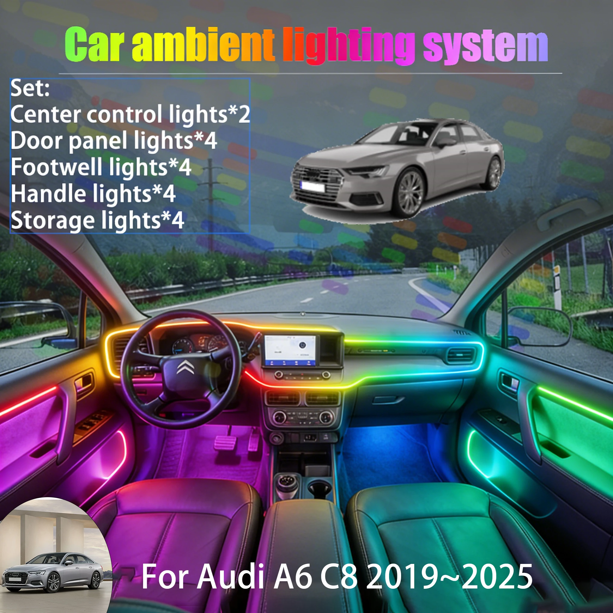 Для Audi A6 C8 2019~2025: 4K 2/18-в-1 светодиодная подсветка салона и багажника, USB RGB-подсветка, комплект для автомобиля
Для Audi A6 C8 2019~2025: 4K 2/18-в-1 светодиодная подсветка салона и багажника, USB RGB-подсветка, комплект для автомобиля