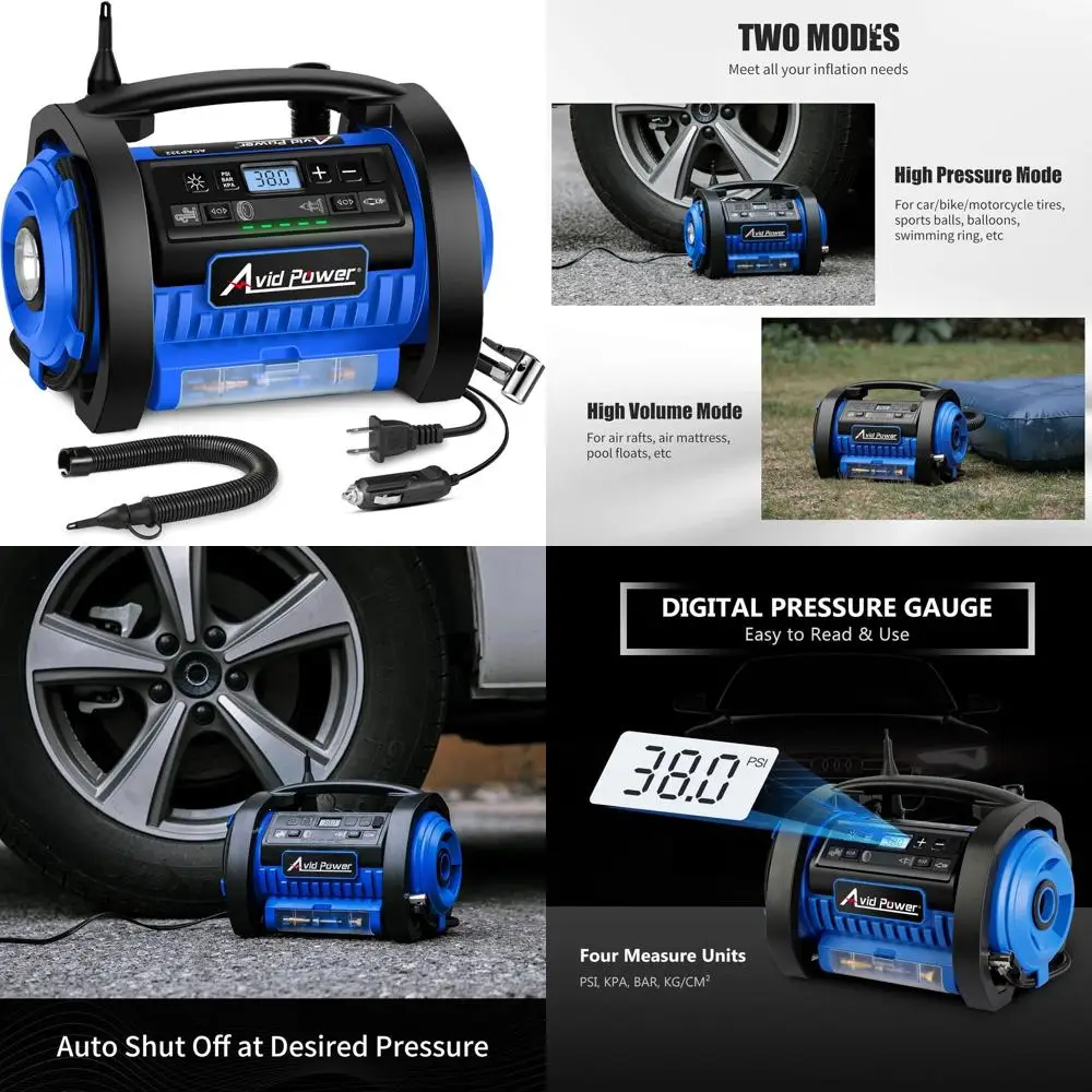 Portable 12V/110V Dual Motor Tire Inflator with Digital Gauge and Inflation-Deflation Modes
Portable 12V/110V Dual Motor Tire Inflator with Digital Gauge and Inflation-Deflation Modes