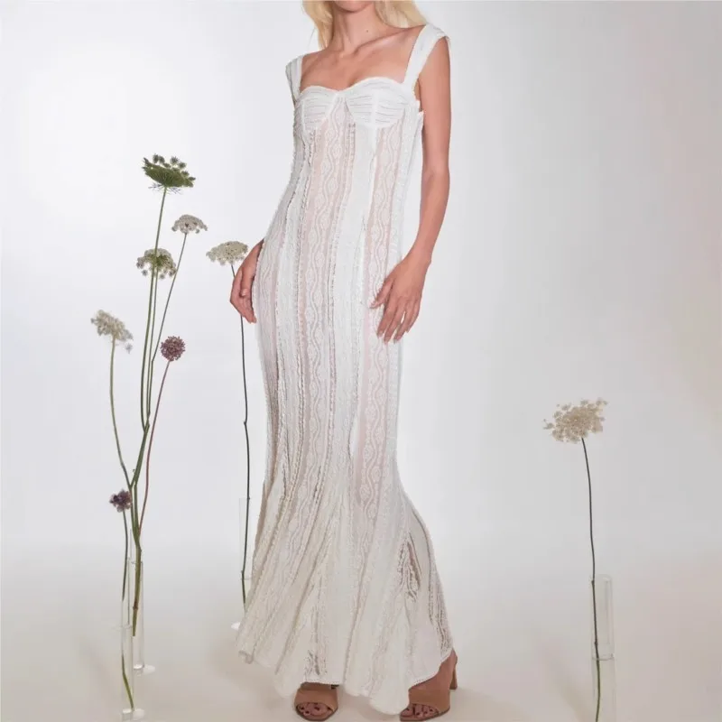 Sexy See Through Lace Long Dress Women Summer Elegant Fashion Vacation Spaghetti Strap Solid Color Off-Shoulder Party Dresses
Sexy See Through Lace Long Dress Women Summer Elegant Fashion Vacation Spaghetti Strap Solid Color Off-Shoulder Party Dresses
