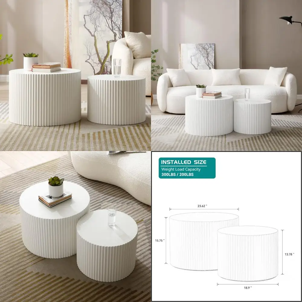 Modern White Round Nesting Coffee Table Set of 2, Contemporary Drum Style Side End Tables for Living Room
Modern White Round Nesting Coffee Table Set of 2, Contemporary Drum Style Side End Tables for Living Room