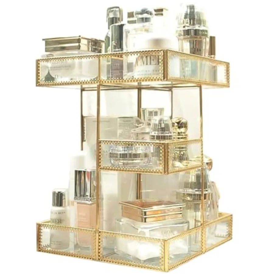 360 Degree Rotation Makeup Organizer Antique Countertop Cosmetic Storage Box Mirror Glass Beauty Display Gold Spin Large Capaci
360 Degree Rotation Makeup Organizer Antique Countertop Cosmetic Storage Box Mirror Glass Beauty Display Gold Spin Large Capaci