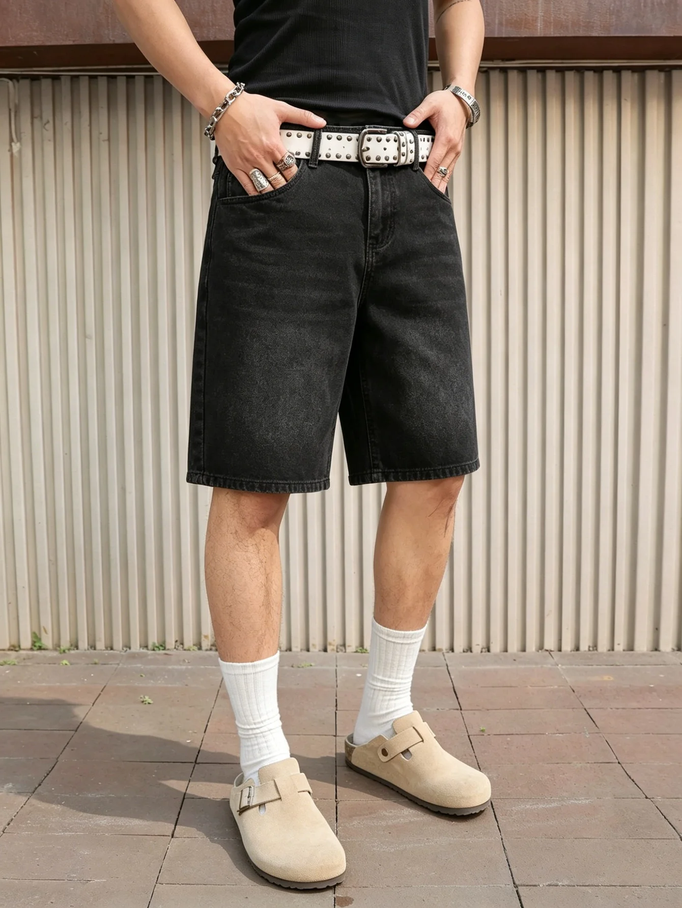 Male leisure black non stretch denim jorts relaxed loose casual simple daily comfy short bottoms basic
Male leisure black non stretch denim jorts relaxed loose casual simple daily comfy short bottoms basic