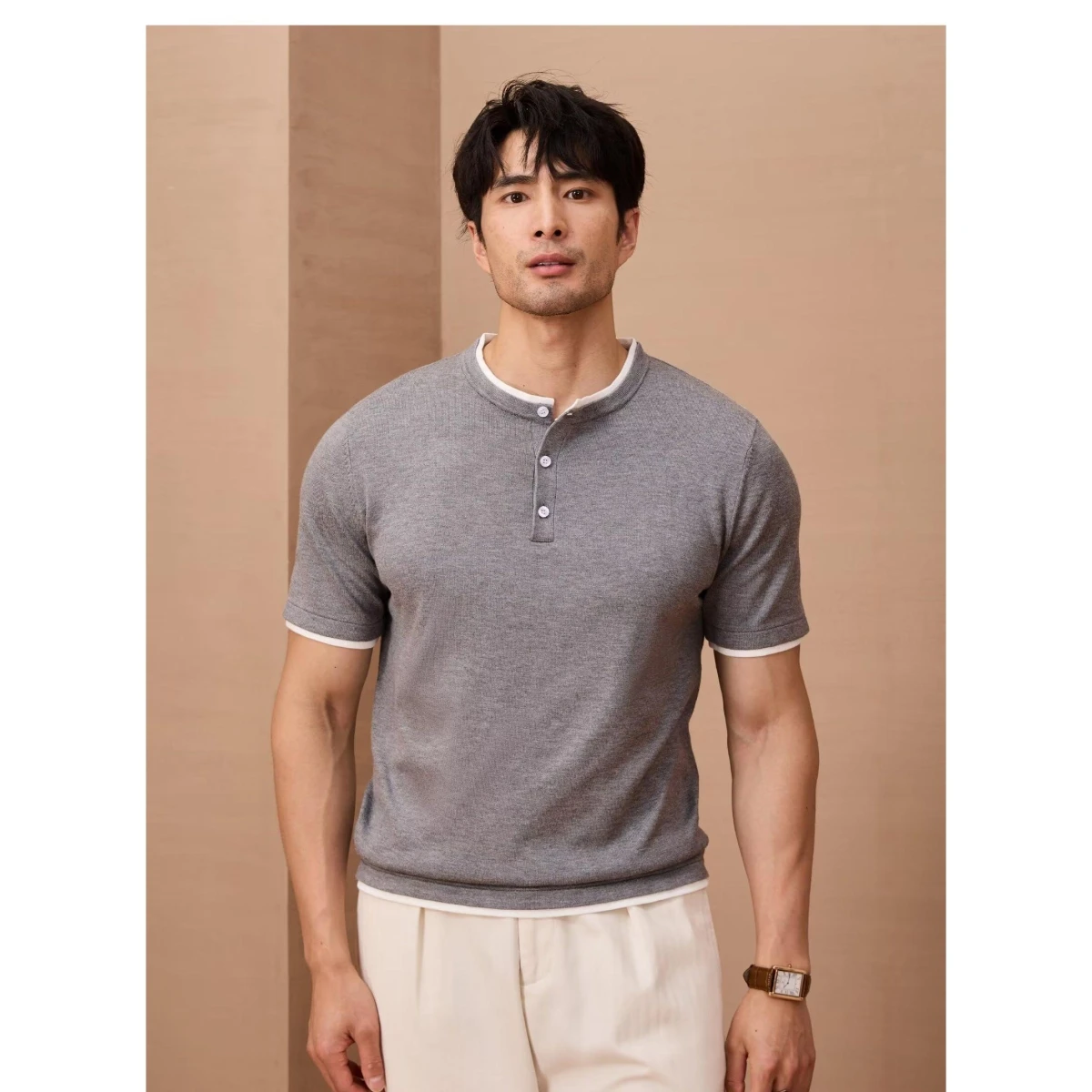 Summer American Retro Money Style Henry Collar Knitted Short Sleeve Men's Casual Versatile Top Polyester Fiber Business Casual
Summer American Retro Money Style Henry Collar Knitted Short Sleeve Men's Casual Versatile Top Polyester Fiber Business Casual