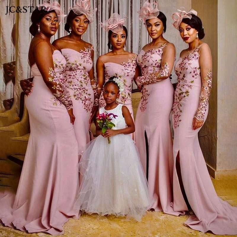 Pink bridesmaid dresses women for wedding mermaid tulle embroidery evening Gowns high slit sexy one shoulder long sleeve prom
Pink bridesmaid dresses women for wedding mermaid tulle embroidery evening Gowns high slit sexy one shoulder long sleeve prom