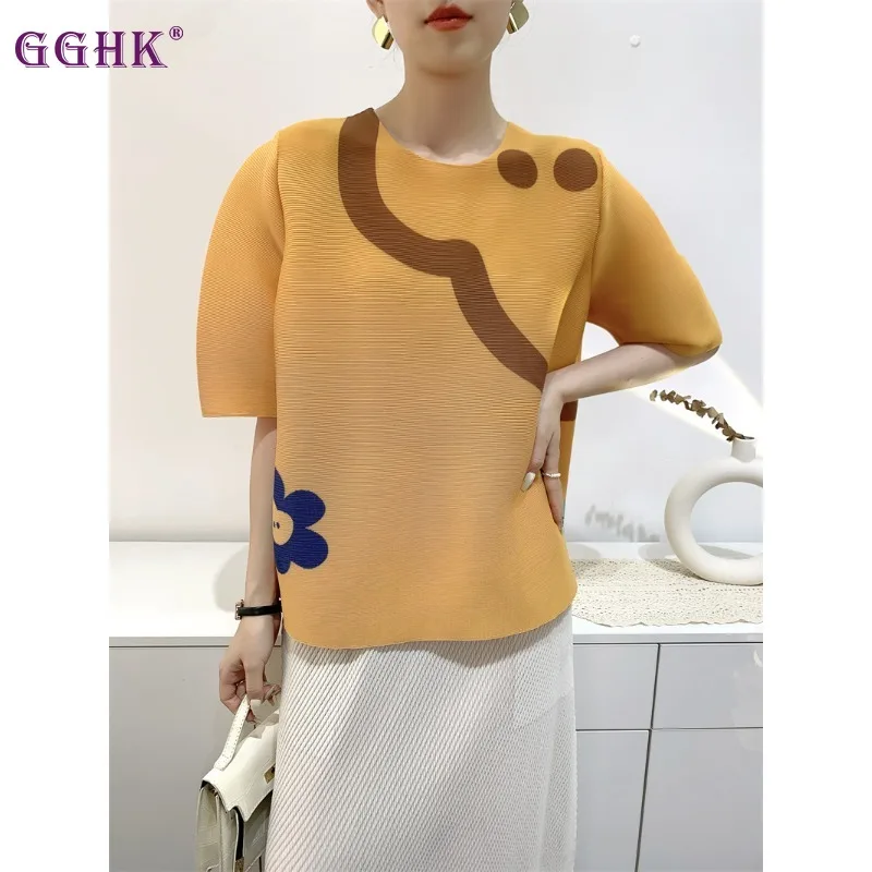 GGHK 2024 Summer New Women Casual T-shirt Round Neck Short Sleeve Geometric Pattern Loose Large Size Design Fashion Female Tops
GGHK 2024 Summer New Women Casual T-shirt Round Neck Short Sleeve Geometric Pattern Loose Large Size Design Fashion Female Tops