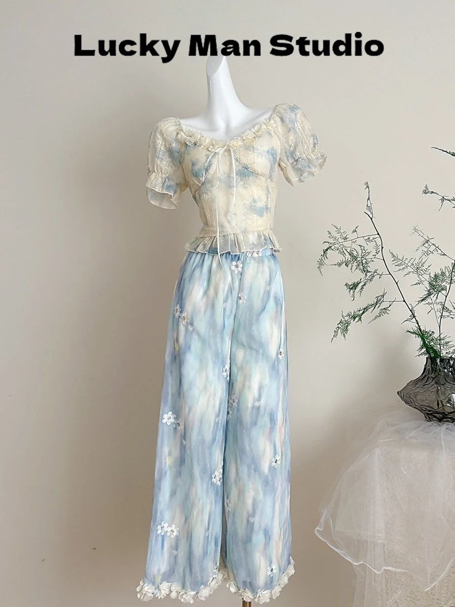 Soft Gentle Printed Short Sleeve Waist Cinched Square Collar Outfit LUCKYMAN Flower between Dream Casual Women's Set
Soft Gentle Printed Short Sleeve Waist Cinched Square Collar Outfit LUCKYMAN Flower between Dream Casual Women's Set