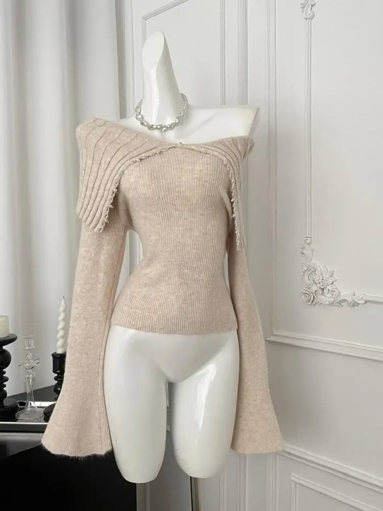 Korean Fashion Khaki Long Sleeve Versatile Sweater Women Autumn Winter Elegant Off Shoulder Pearl Knit Cotton Tops Popular Trend
Korean Fashion Khaki Long Sleeve Versatile Sweater Women Autumn Winter Elegant Off Shoulder Pearl Knit Cotton Tops Popular Trend