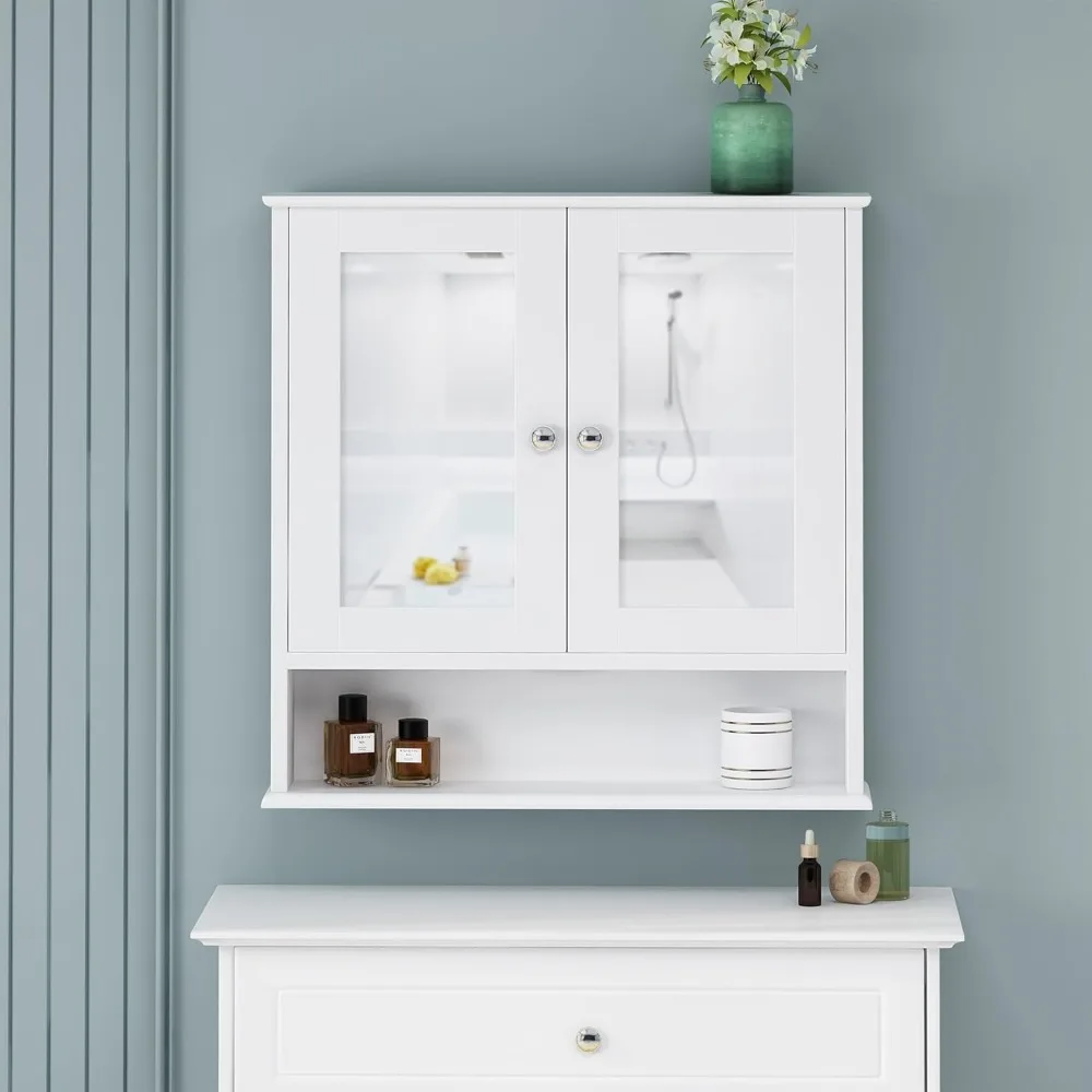 Bathroom Wall Cabinet with Mirror, Medicine Cabinet with Open and Adjustable Shelf, White Space Saver Wooden Bathroom Storage Ca
Bathroom Wall Cabinet with Mirror, Medicine Cabinet with Open and Adjustable Shelf, White Space Saver Wooden Bathroom Storage Ca