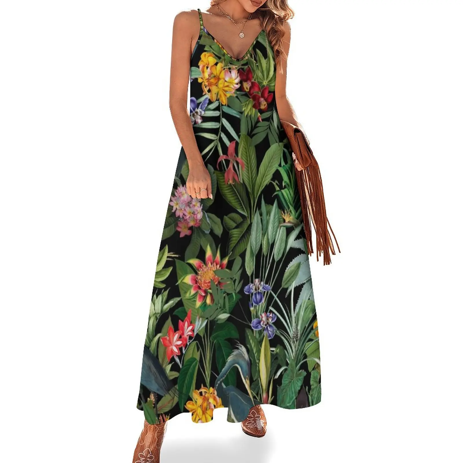 Vintage Pattern - Blue heron and tropical flowers Botanical Night Garden Sleeveless Long Dress women's fashion dresses Dress 
Vintage Pattern - Blue heron and tropical flowers Botanical Night Garden Sleeveless Long Dress women's fashion dresses Dress