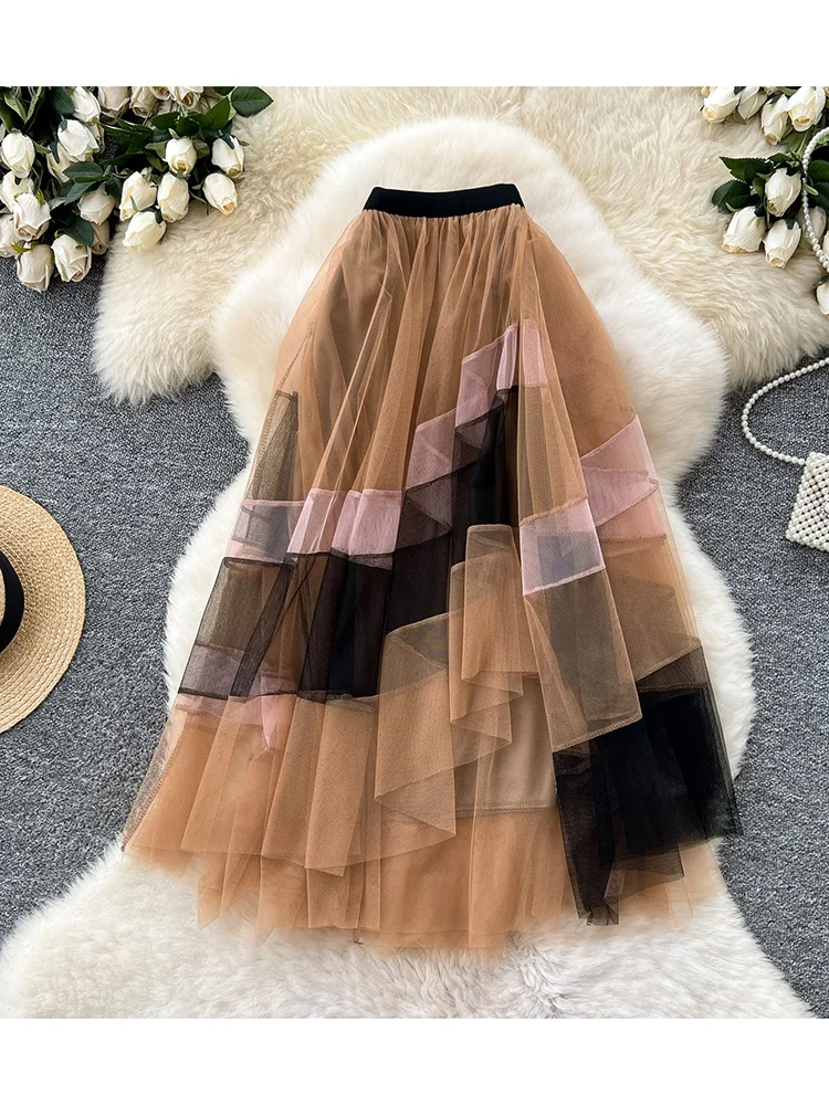 Women's Summer Skirt Korean Version Versatile Irregular Color Blocked Mesh Casual High Waisted Fairy A-line Faldas SK047
Women's Summer Skirt Korean Version Versatile Irregular Color Blocked Mesh Casual High Waisted Fairy A-line Faldas SK047