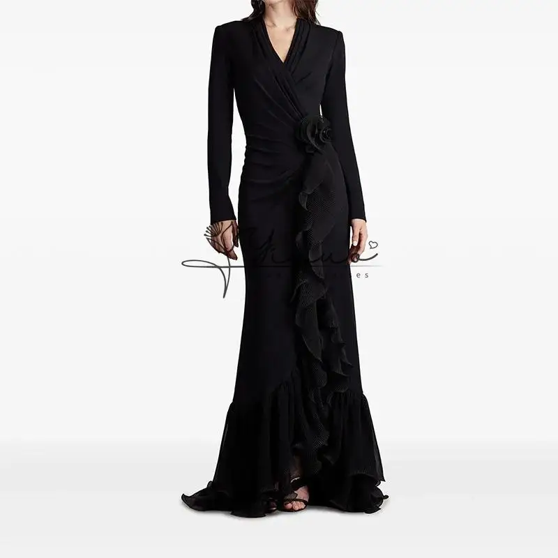 Customized Black V Neck Long Sleeves Evening Dress Mermaid Party Prom Gowns Floor-Length Customed Formal Occassion Wear Customi
Customized Black V Neck Long Sleeves Evening Dress Mermaid Party Prom Gowns Floor-Length Customed Formal Occassion Wear Customi